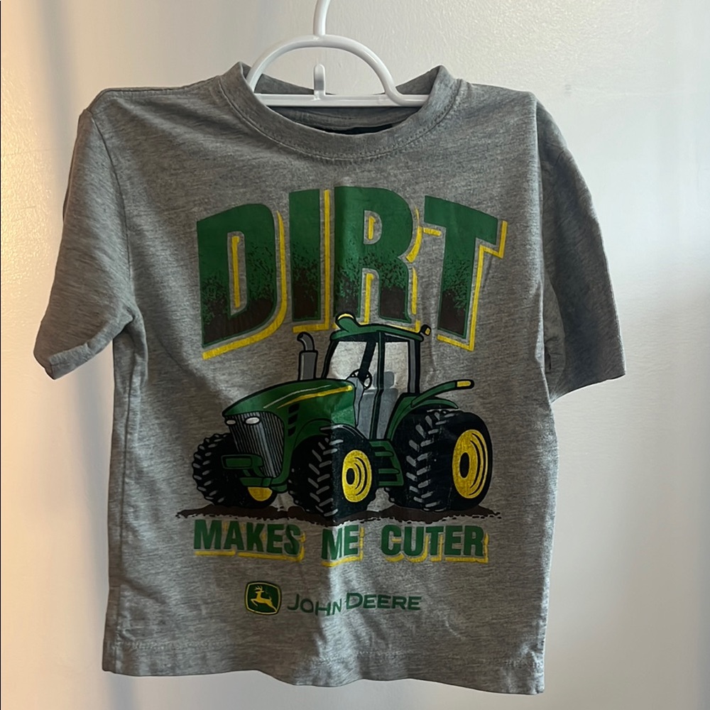 John Deere Gray Kids Tee with Green Tractor Design